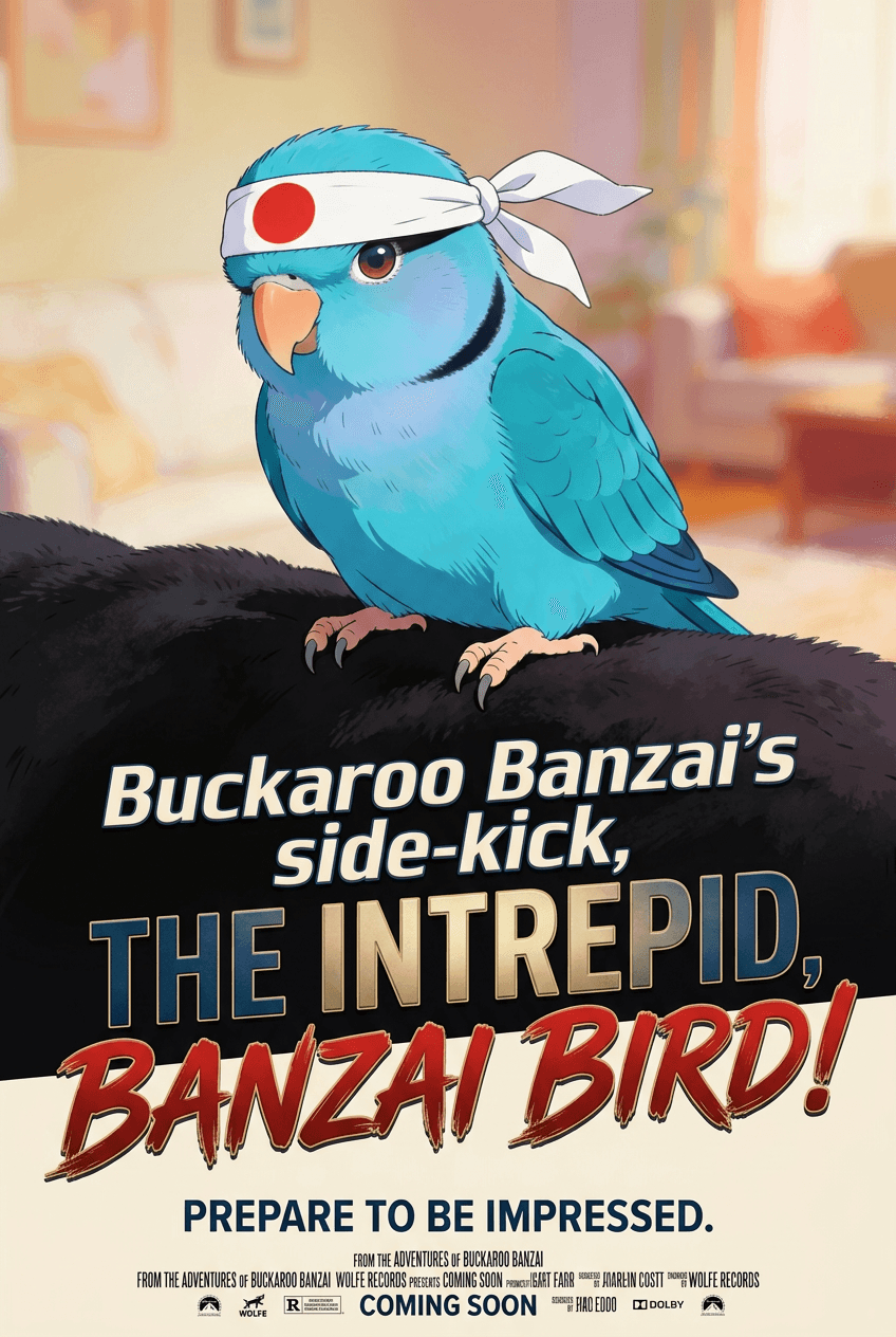 AI generated: Buckaroo Banzai's side-kick, The Intrepid, Banzai Bird!