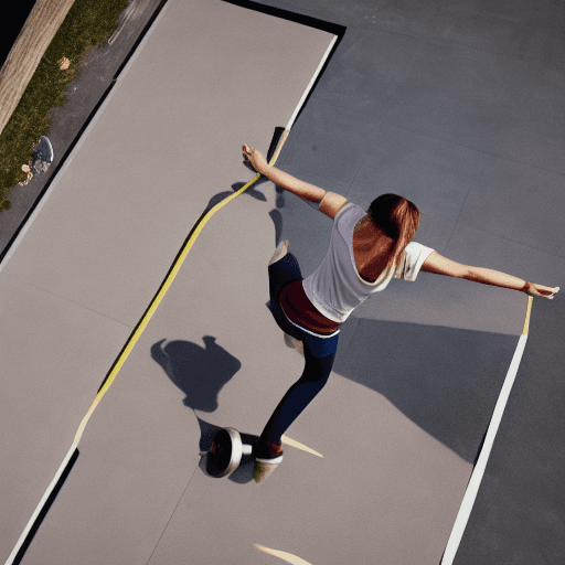 AI generated: a brunette woman,semi-long hair, smilling, quads, jumping, shorts, roller skates,sport knee socks, i...