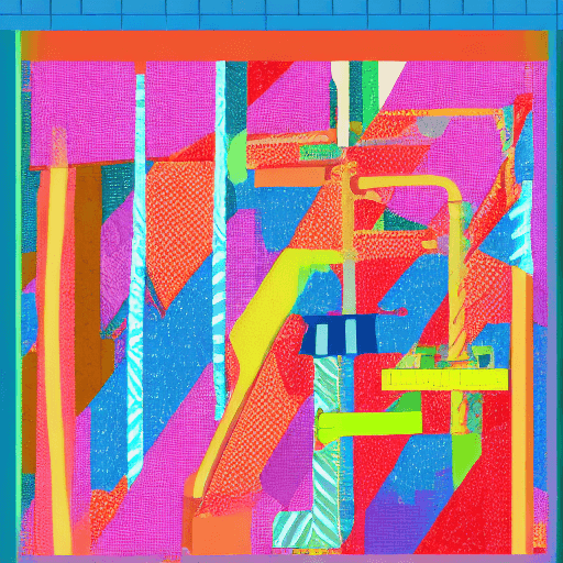 AI generated: Illustration of Willy Wonka's candy factory with quilt texture.
