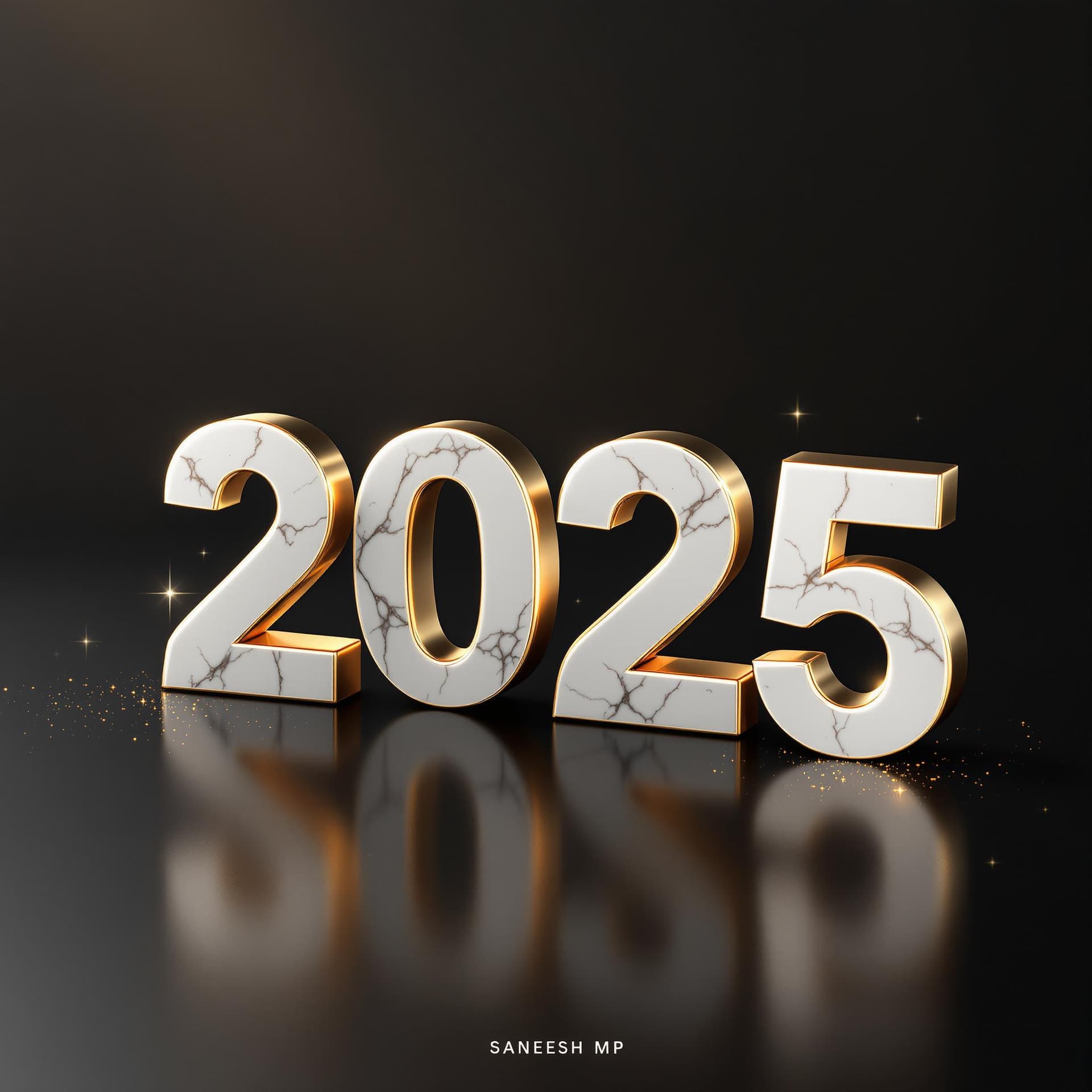 AI generated: A sleek, minimalist composition with the numbers '2025' crafted from polished gold and white marble,...