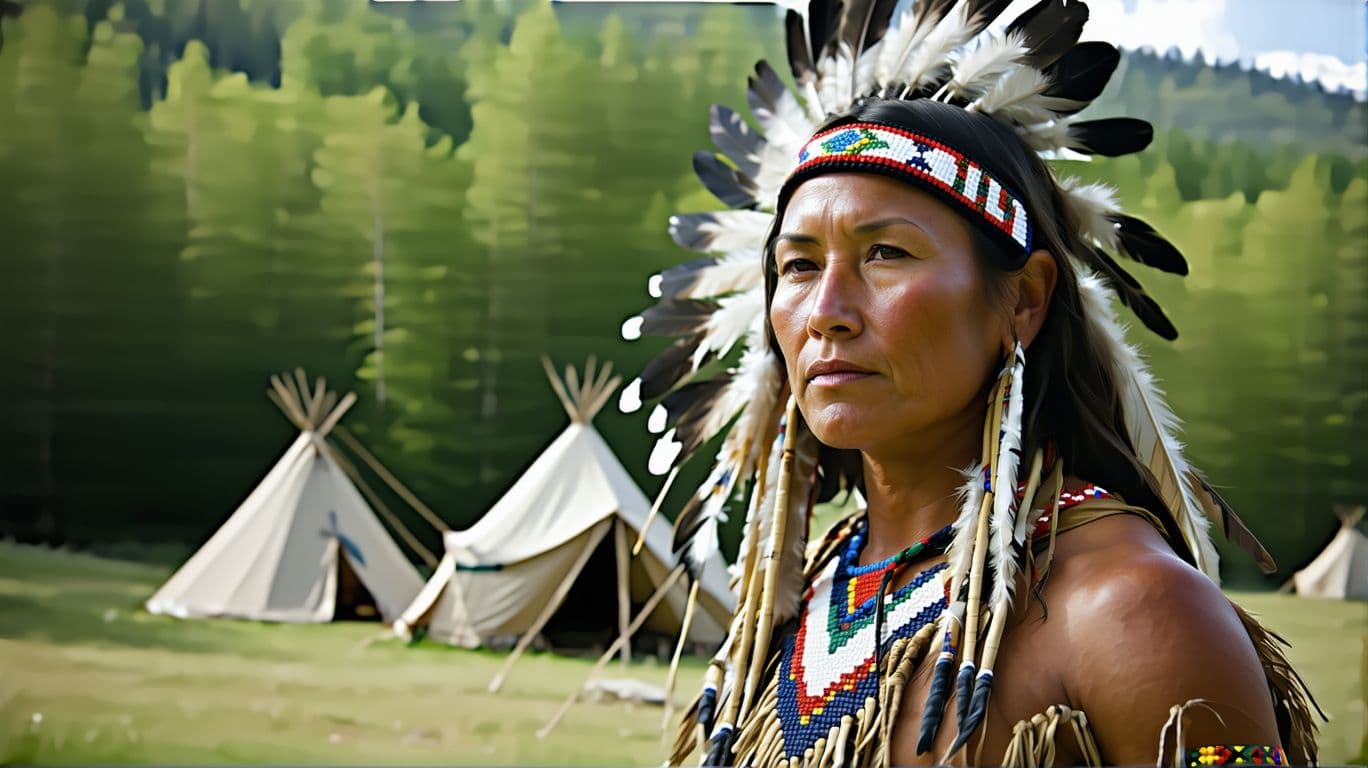 AI generated: A half draw of a real native american indian woman, no hedgear, realistic, hyper detailled, full bod...