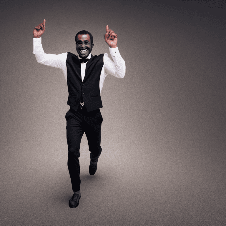 AI generated: A BLACK AMERICAN MAN WITH HAIR RUNNING AT THE TOP BUT NOT ON THE SIDES, ROUND BROWN EYES, SMILING, 3...