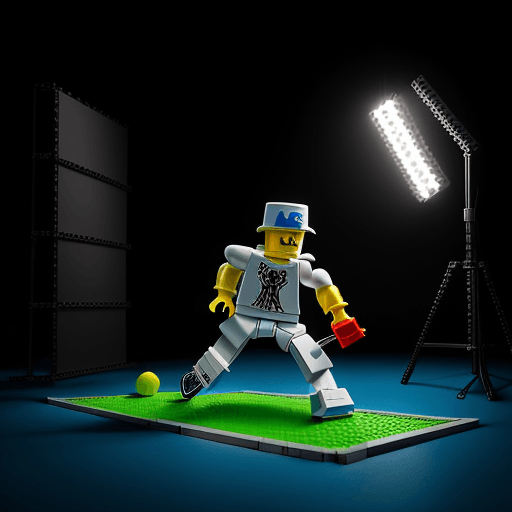 AI generated: mecro shot, Lego padel player, artistic color variations, GF32-64mm f/4 lens, studio lights