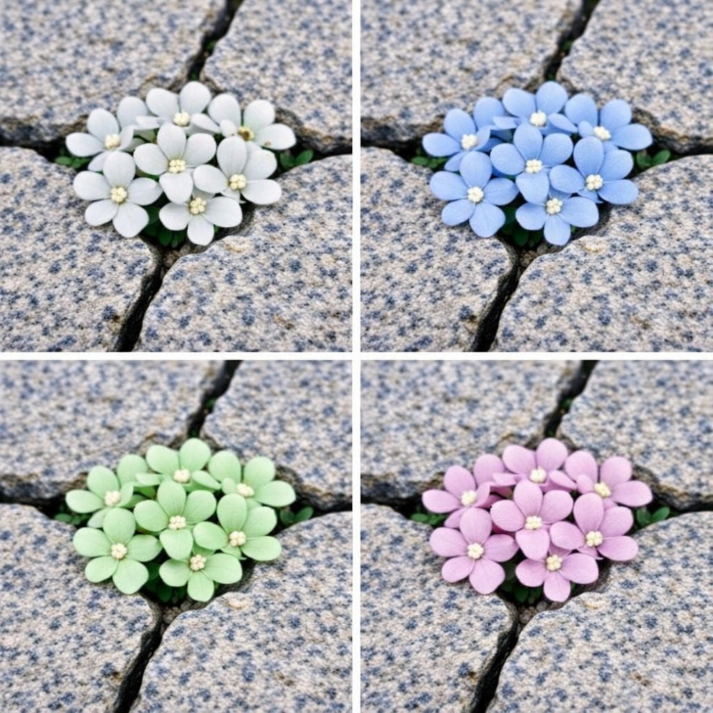 AI generated: make the yellow flowers into a light green color and make the blue flowers into a light blue and mak...
