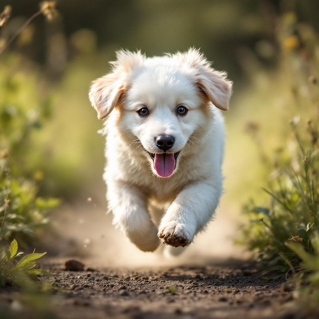 AI generated: white dog running 