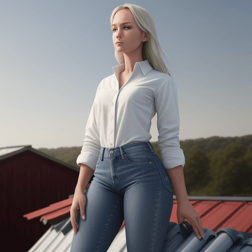 AI generated: white shirt, jeans,  country girl, standing on roof (detailed skin 1,0) 
