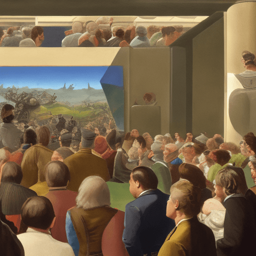 AI generated: An audience with a hutt, several bystanders look on