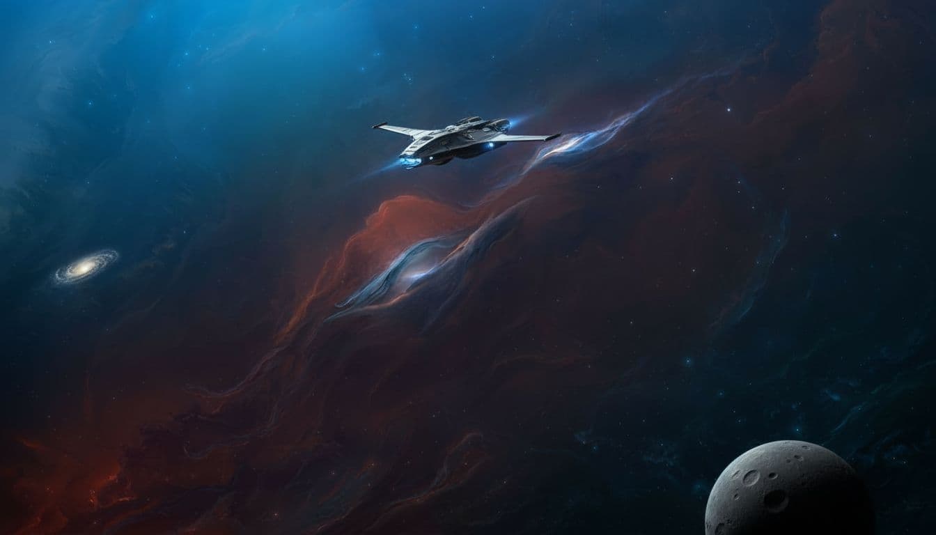 AI generated: Space background filled with subtle stars and gradients and a nebula stretching from bottom left to ...