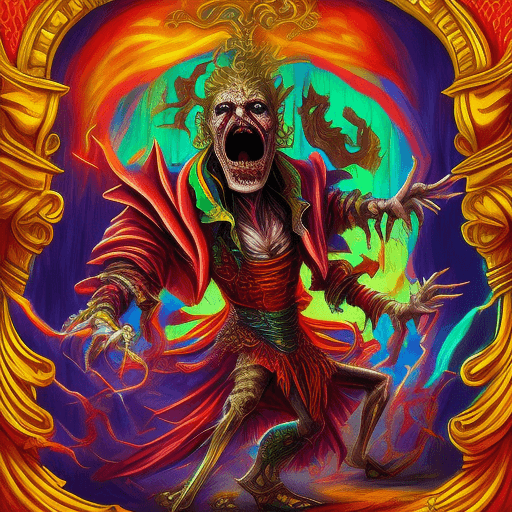 AI generated: Kefka Palazzo - Dancing Mad || epic horror, hyperdetailed, colorful, deviantart, trending on Artstat...
