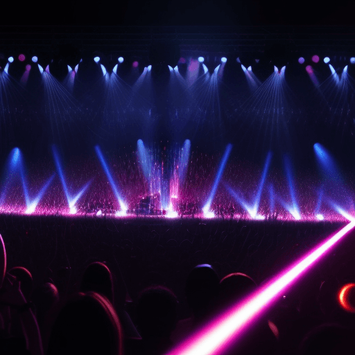 AI generated: Keyboard musician on live stage with lasershow and crowd of people