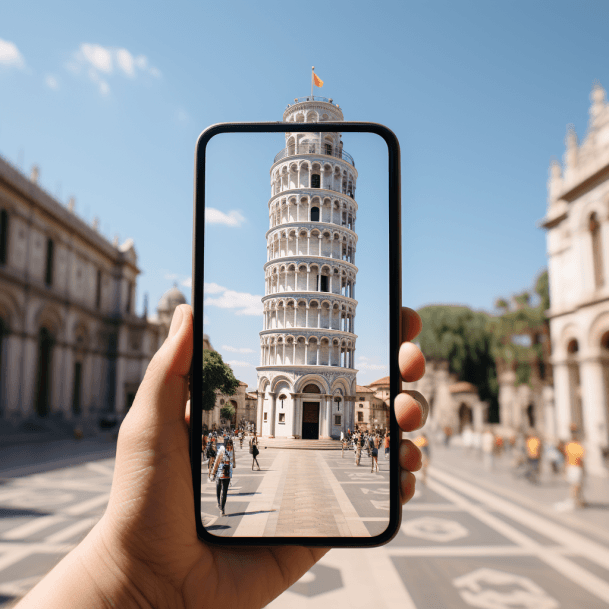 AI generated: person holding an iphone with a picture of [The Forbidden City-China], realistic, minimalist, realis...