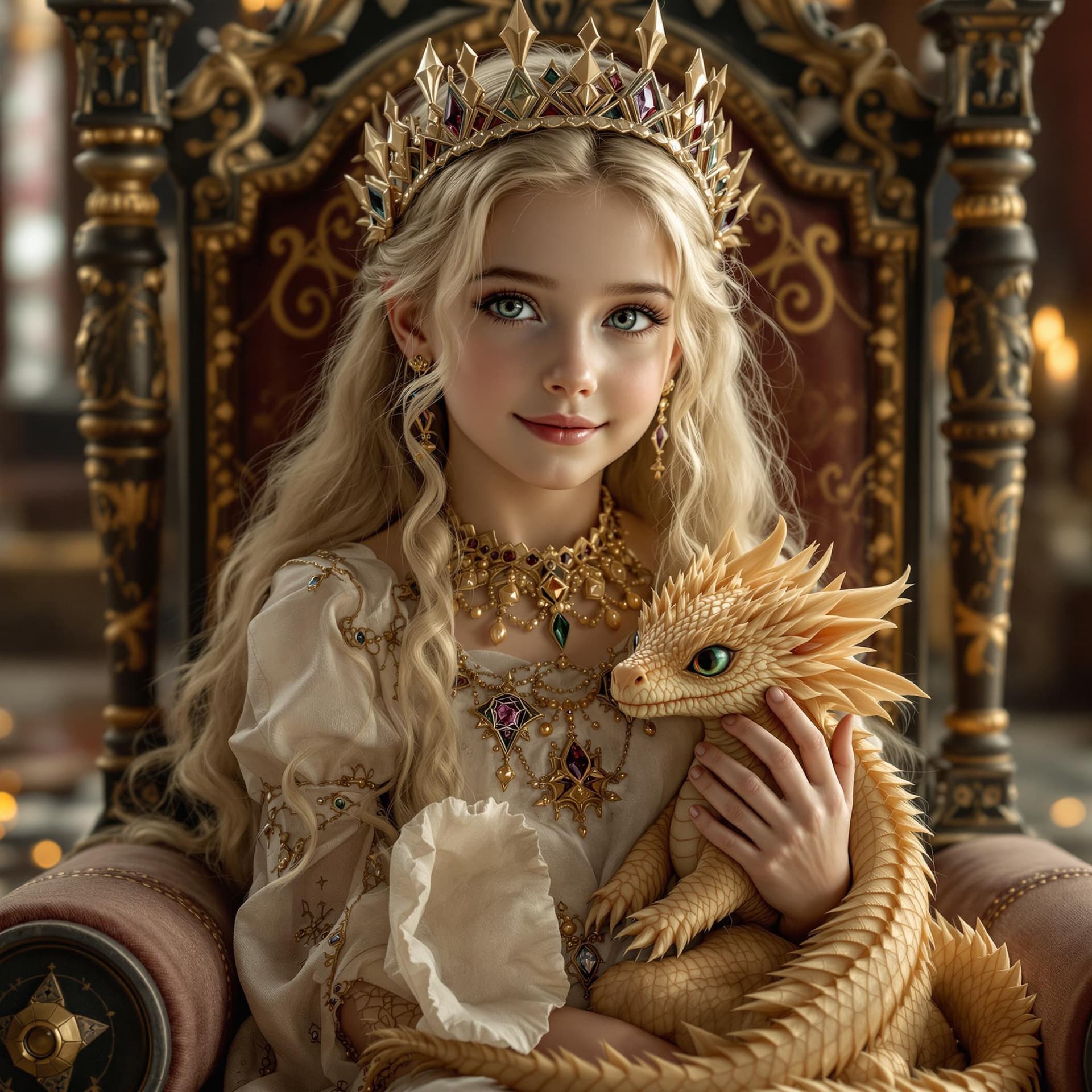 AI generated: a professional photo of a exceptionally of the most beautiful girl (age 7) in the world, princess lo...