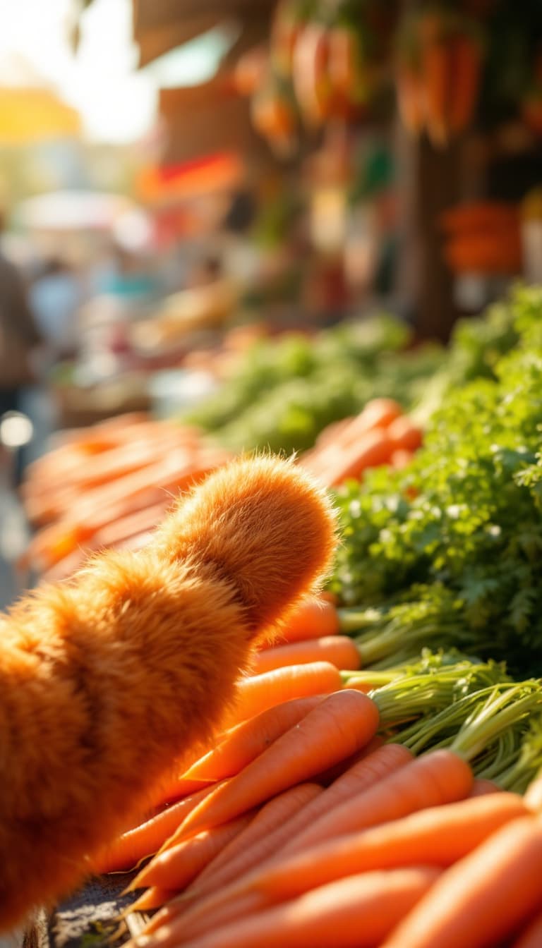AI generated: A realistic photo capturing a carrot stall at an open-air vegetable market. The image focuses on the...
