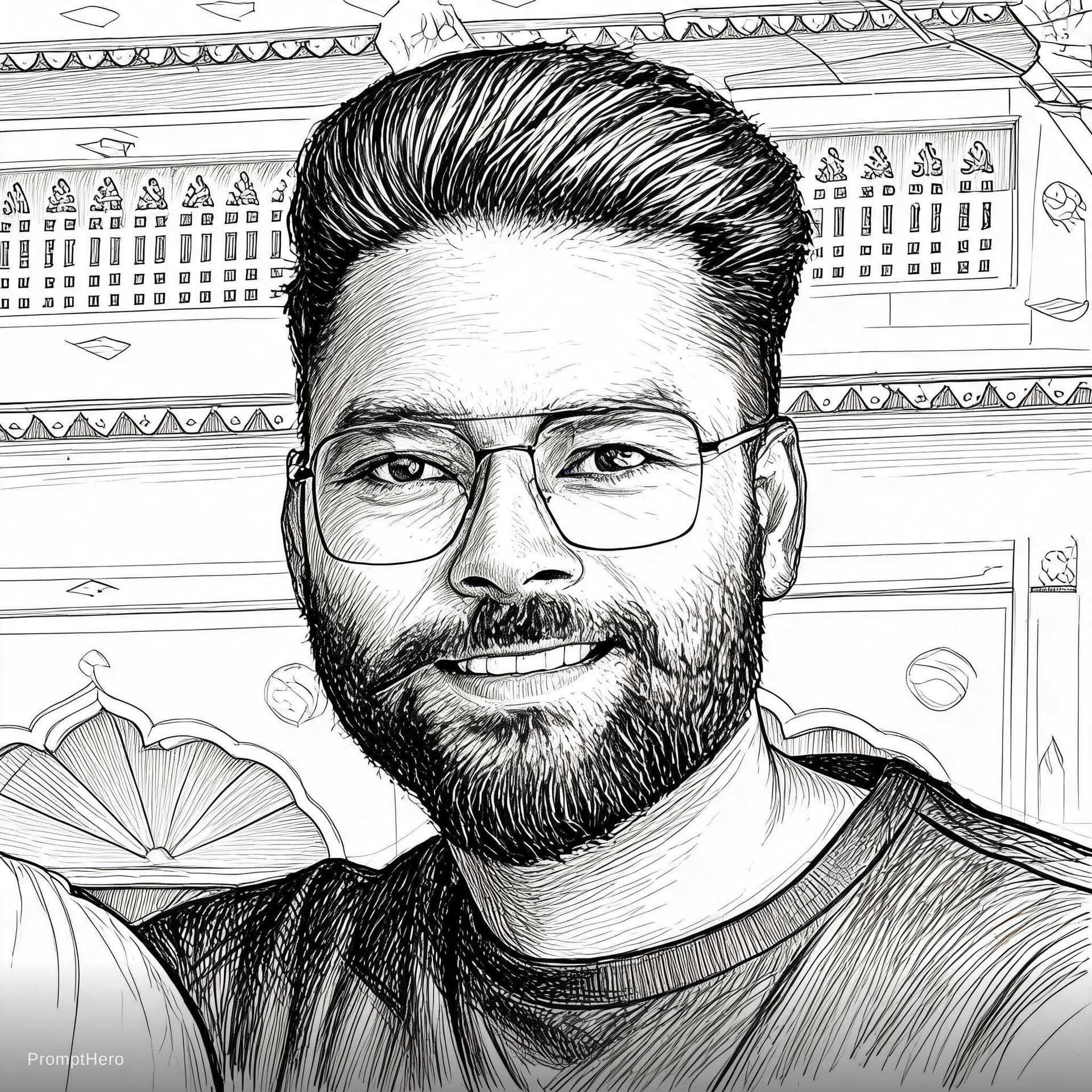 AI generated: portrait of man, pen and ink, intricate line drawings, by craig mullins, ruan jia, kentaro miura, gr...