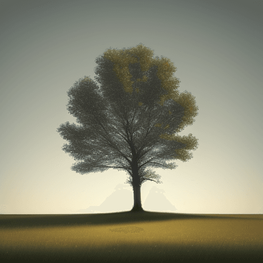 AI generated: simplistic expression of a lone tree on a meadow 