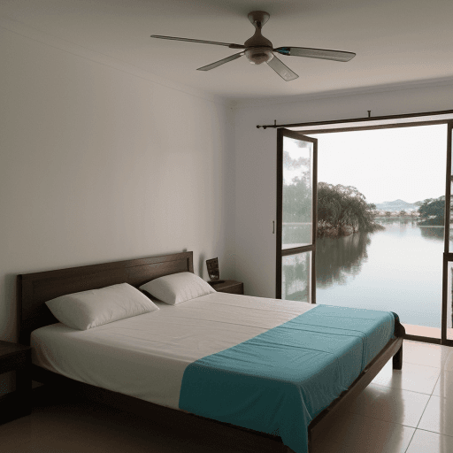 AI generated: Estou olhando pela janela do meu quarto e Da janela do meu chale avisto um lindo +lago+.  No lago ve...