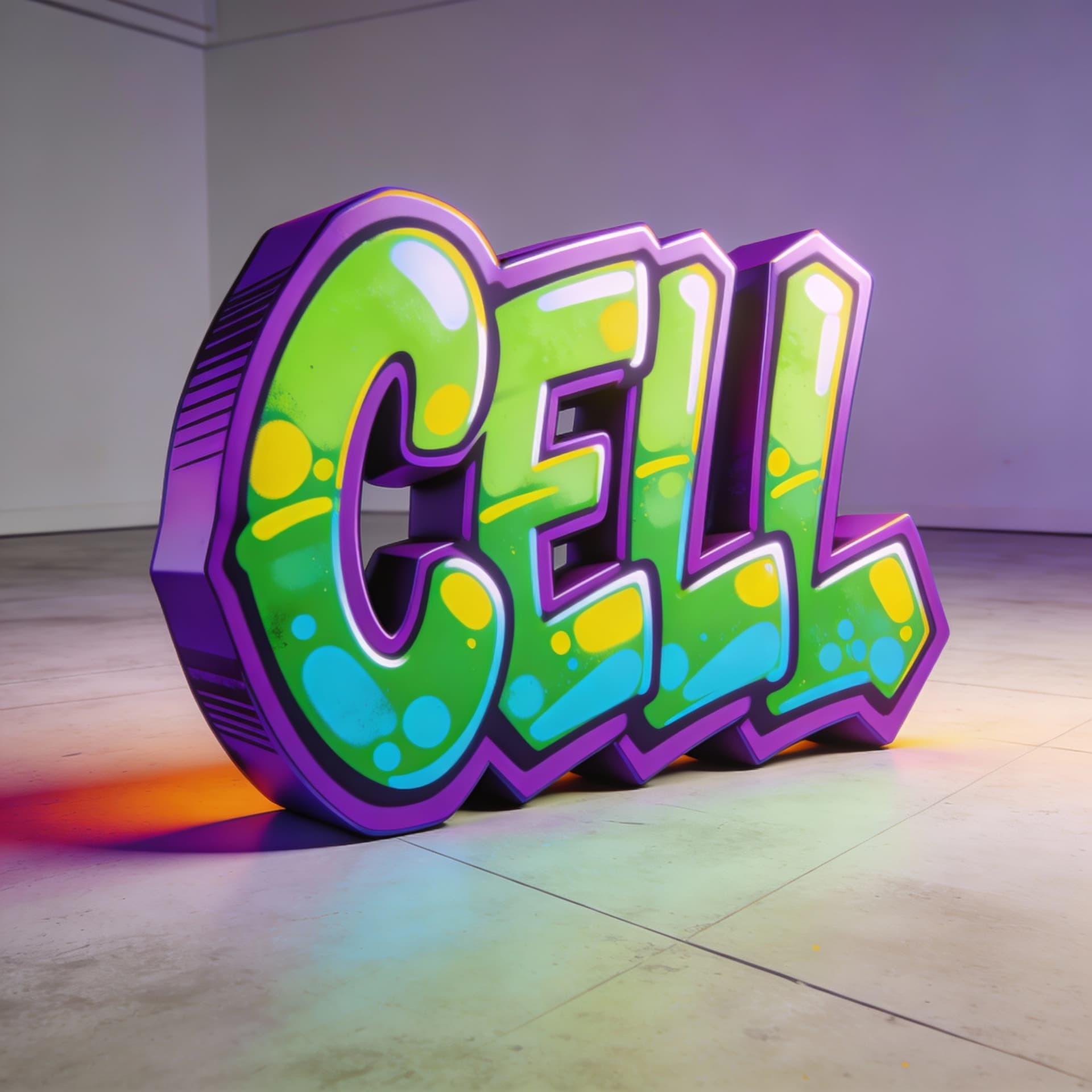 AI generated: front view 3d graffiti of the word "CELL" in colorful graffiti wildstyle letters, the 3d bevels are ...