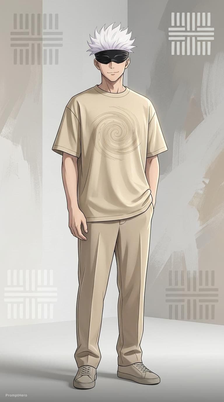 AI generated: Create a premium collector-edition cinematic product poster featuring Gojo Satoru (五条悟) wearing a cu...