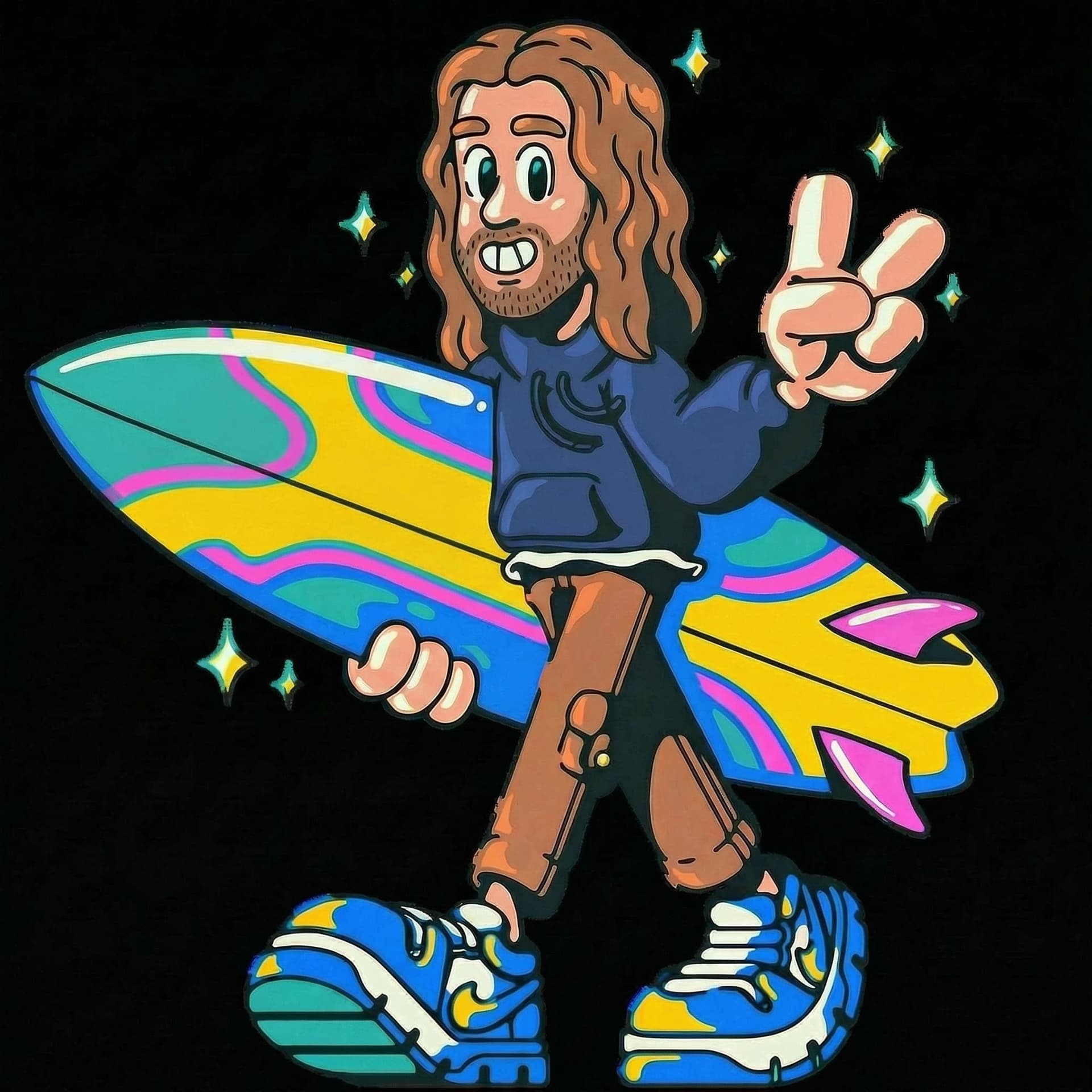 AI generated: remove text from surfboard.