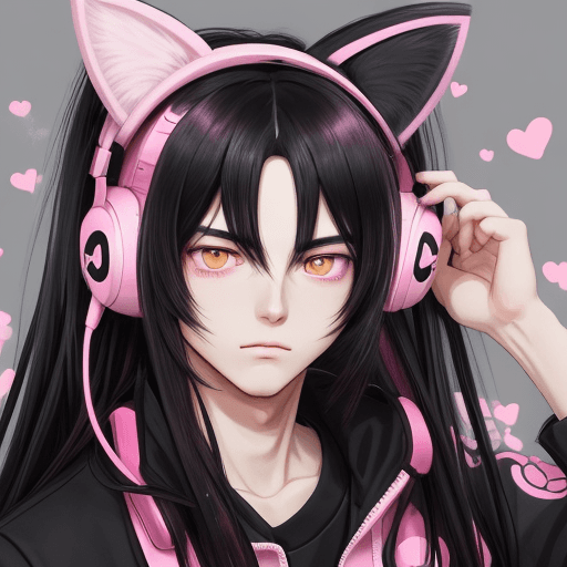 AI generated: Digital illustration in an anime style featuring a young male character with long, straight black ha...