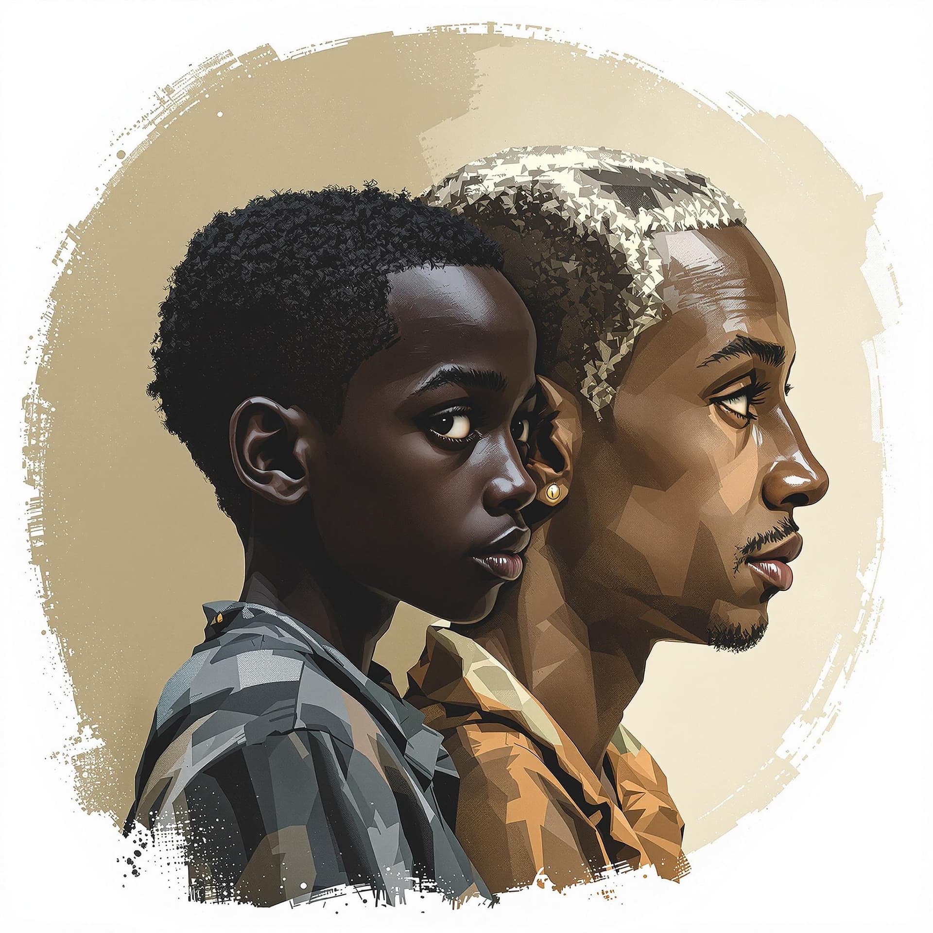 AI generated: a time progression of age, with a black boy to his adulthood, 
