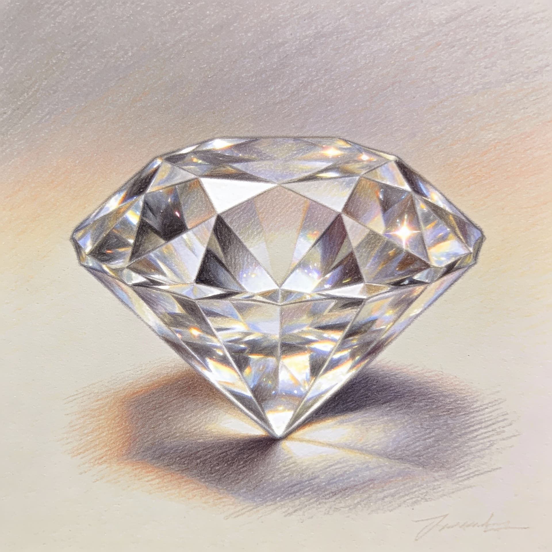 AI generated: A fine art elegant and refined colouring pencil illustration of a princess facetted gemstone.