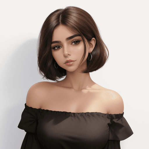 AI generated: Photo of a beautiful Mexican woman wearing a black off-shoulder top and a cute hairstyle on a plain ...
