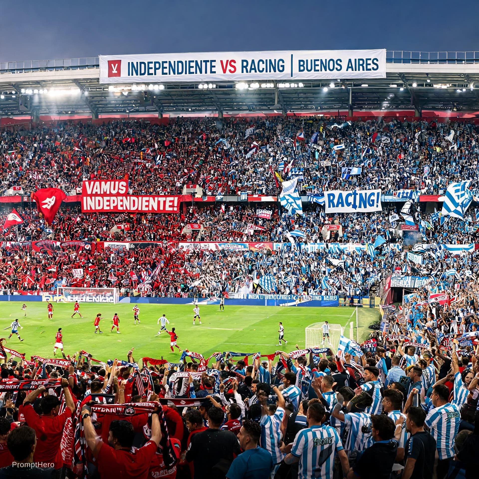 AI generated: A great soccer game in buenos aires argentina. Independiente receiving Racing. The crowd is crazy at...