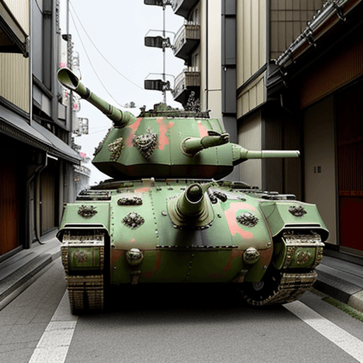 AI generated: a_punksteam_futuristic_military_tank_in_a_backstreet japan city