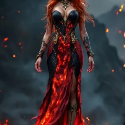 AI generated video: fire, the woman spreads her arms