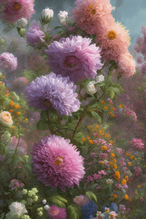 AI generated: mdjrny-v4 style, garden bursting with flowers Paulina Góra, Rachel Ruysch