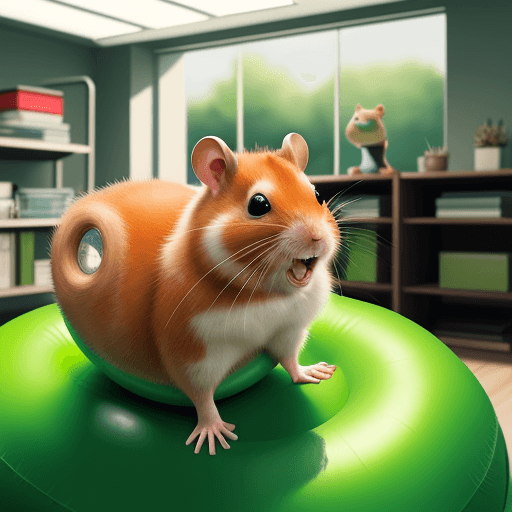 AI generated: ginger hamster sitting and bouncing on an inflatable green space hopper with an angry face on it.
Wa...