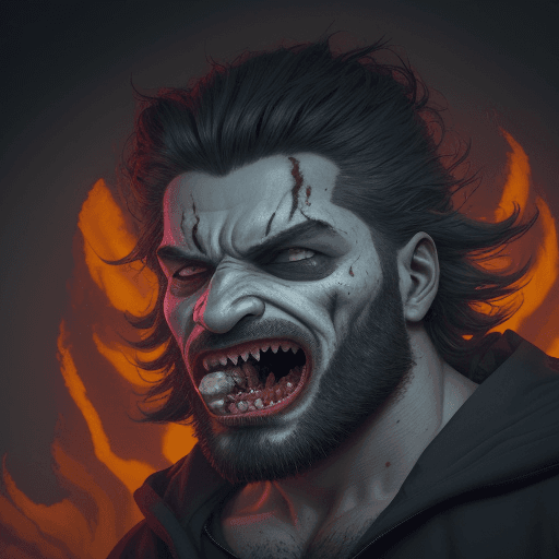 AI generated: La imagen muestra a un hombre lobo con apariencia demoníaca, gritando con la boca bien abierta. Está...