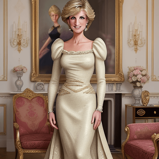 AI generated: Create a highly-detailed pixel art image of Princess lady Diana  in her London  home, depicting her ...