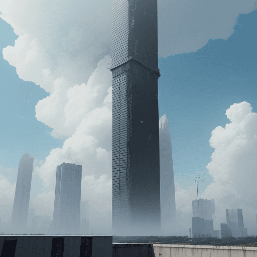 AI generated: gigantic tower, skyscraper, tower breaking through clouds, concrete walls, insanely high, blank wall...