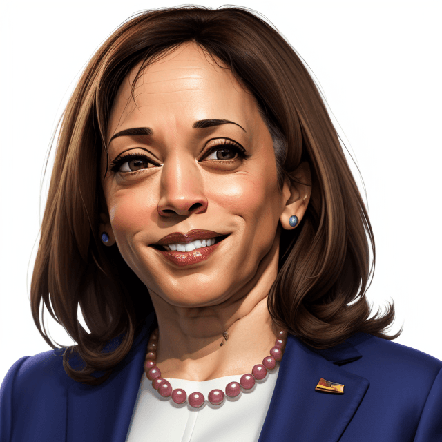 AI generated: cartoon kamala harris headshot, looking into camera, white background, smiling, 4K, wearing a suit
