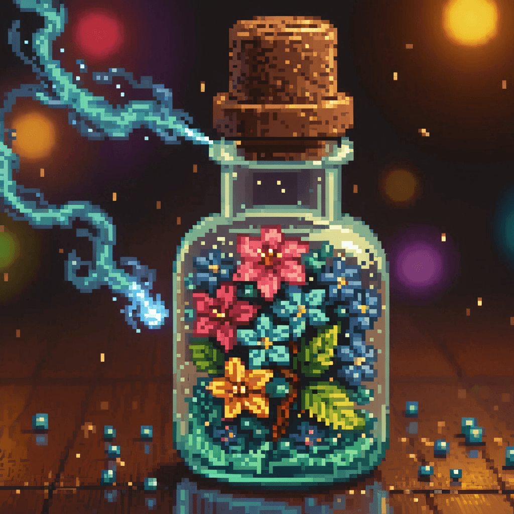 AI generated: Delicate magical fairy dust in a bottle smoking with cosmic magical energy, highly detailed painting...