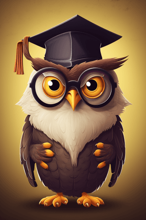AI generated: A wise intelligent owl dressed in a professor's robe, wise sticker, Warner Bros. animation style, ad...
