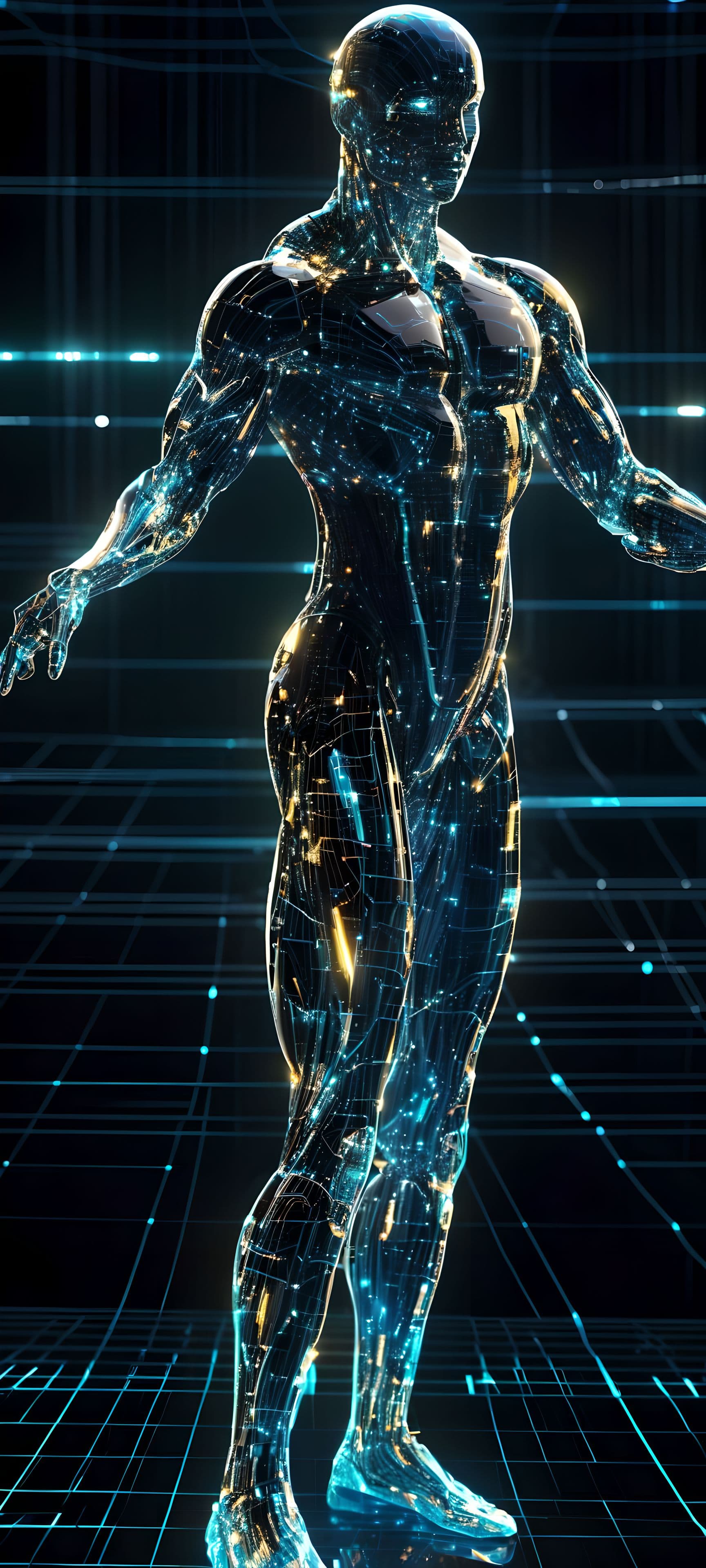 AI generated: digital art, hologram, bigdata,  high technology, sound wave background, digital world, neural netwo...