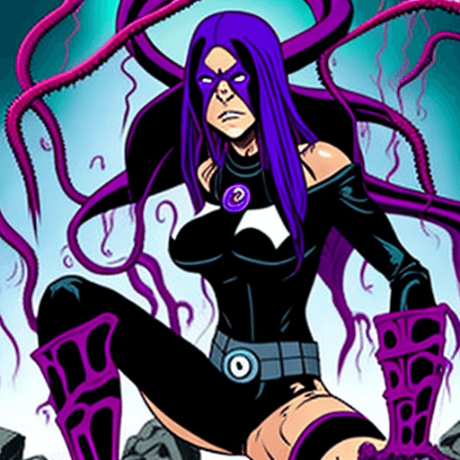 AI generated: (Teen titan raven) teentitan tv show atr style, raven raped by massive tentacles, thre giant tentaca...