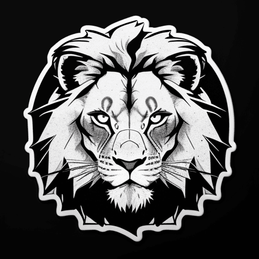 AI generated: /imagine prompt: lion illustration for sticker on black background, with thick line style, jagged ed...