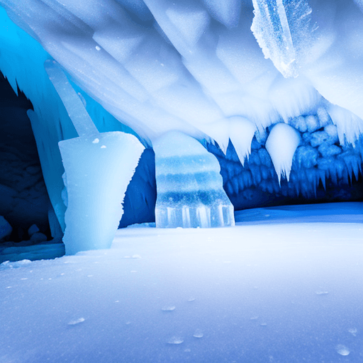 AI generated: snow storm in an ice cave.
ice crystals falling to the ground.
flat barren horizon.
Style: scifi
