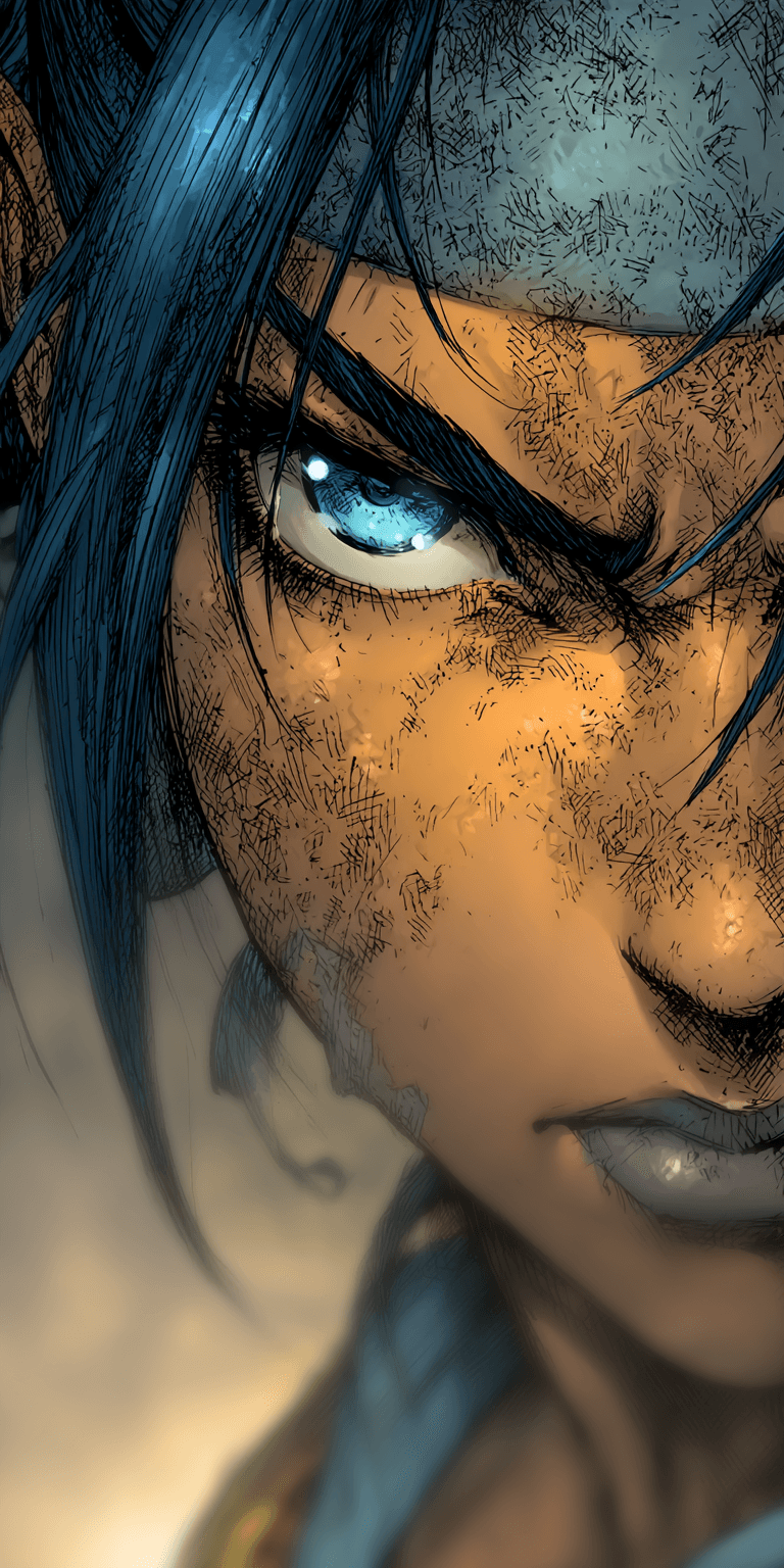AI generated: woman, comic book illustration, in the style of Kentaro Miura and Yoji Shinkawa, full color, intense...