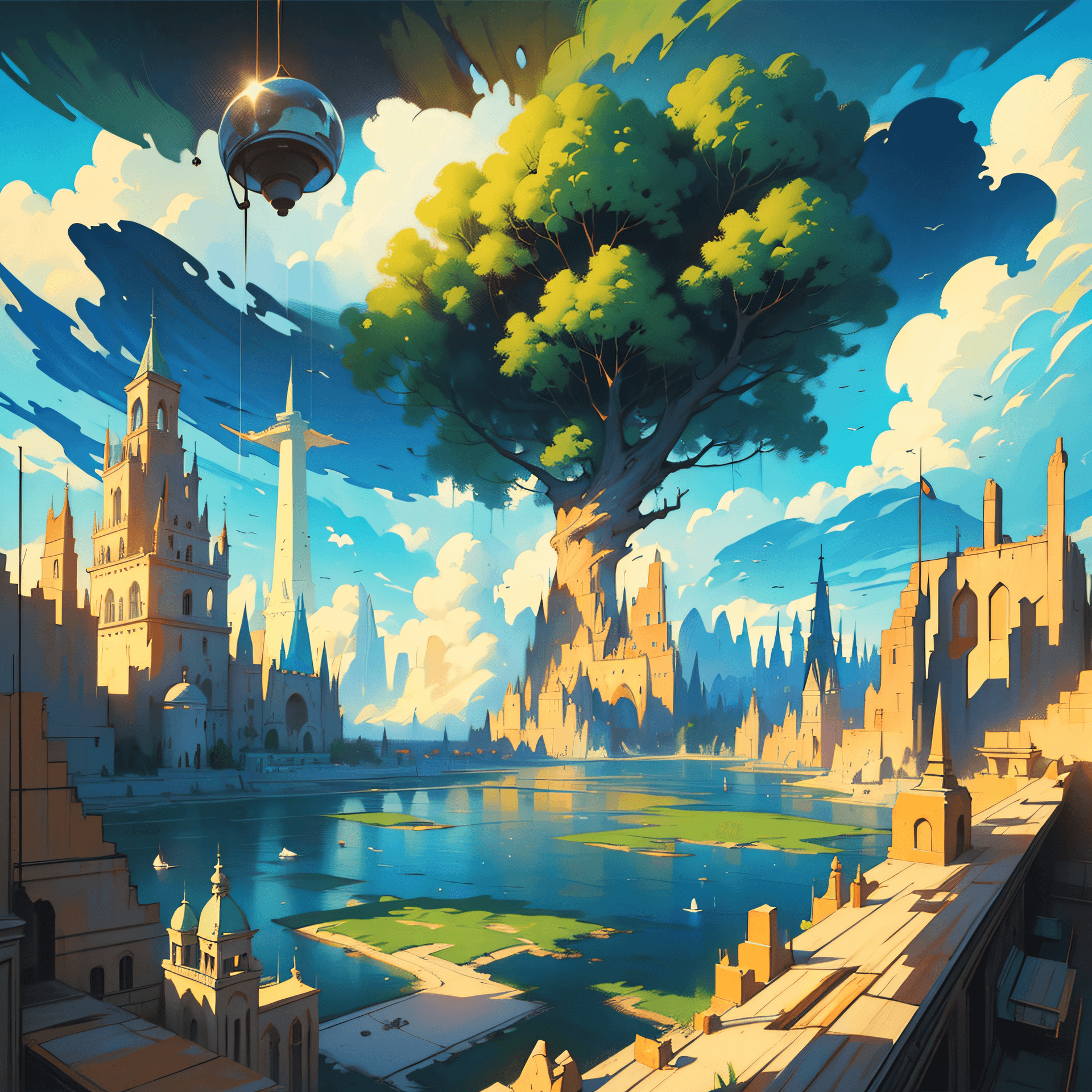 AI generated: (((A painting))) in surrealist style inspired by Max Ernst. The image depicts a dreamlike setting, w...