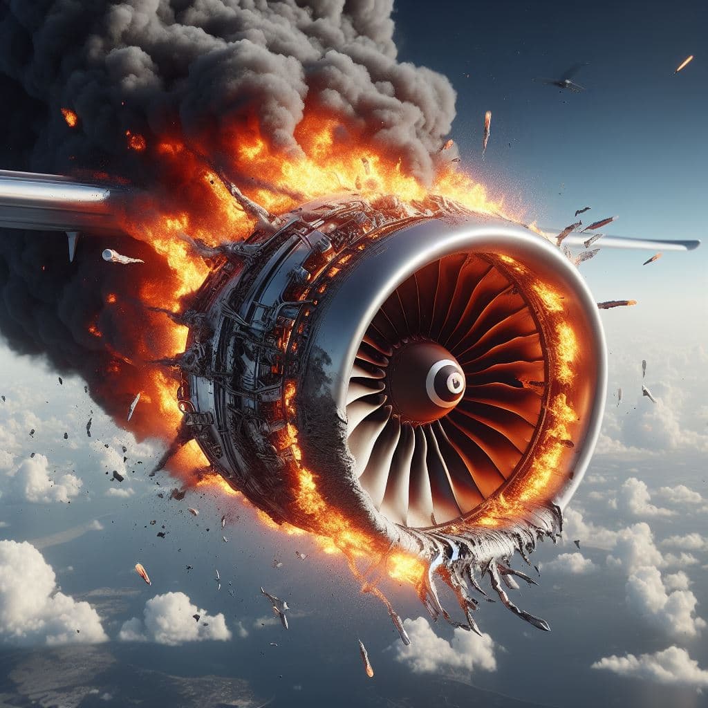 AI generated: Burning commercial jet engine