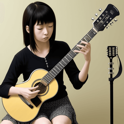 AI generated: guitarra acustica con diseño japones
kanjis en los trastes del diapason