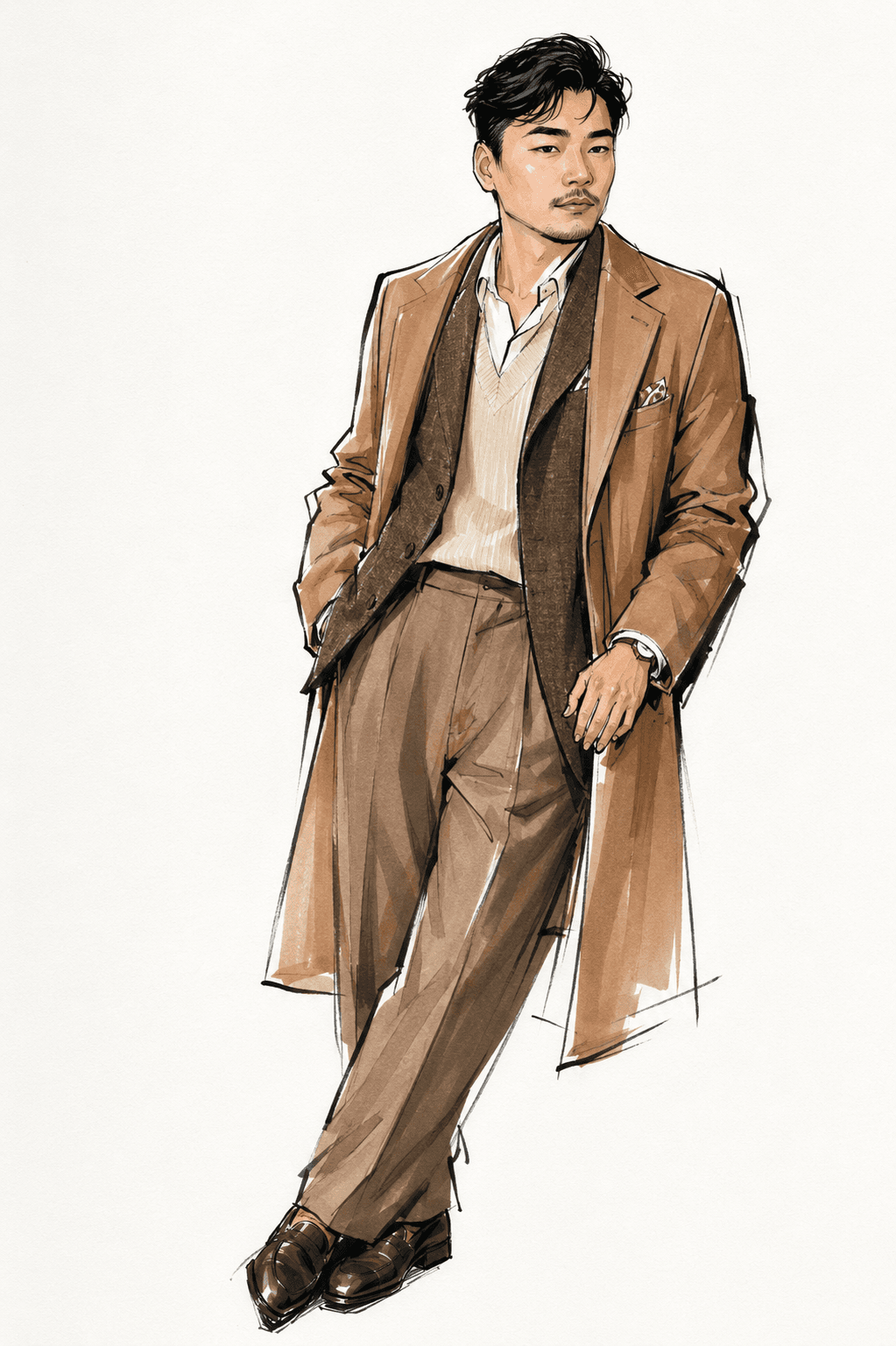 AI generated: Turn this photo into a Vogue-style fashion illustration, preserving the subject's identity, facial f...