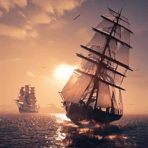 AI generated: photo of a ultra realistic sailing ship, dramatic light, pale sunrise, cinematic lighting, battered,...