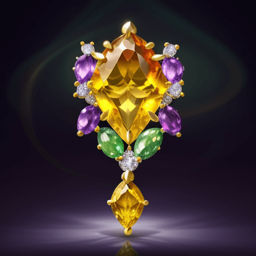 AI generated: light magic flowing from a yellow topaz gem, a blue sapphire gem, a green emerald gem, a red ruby ge...