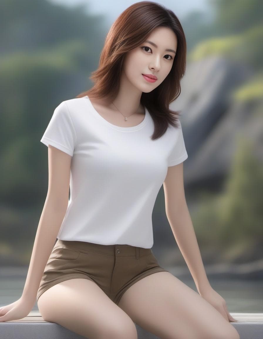 AI generated: white long  t-shirt,  no pants,(detailed skin: 0.50), (((masterpiece))) high res, 8k, very detailed ...